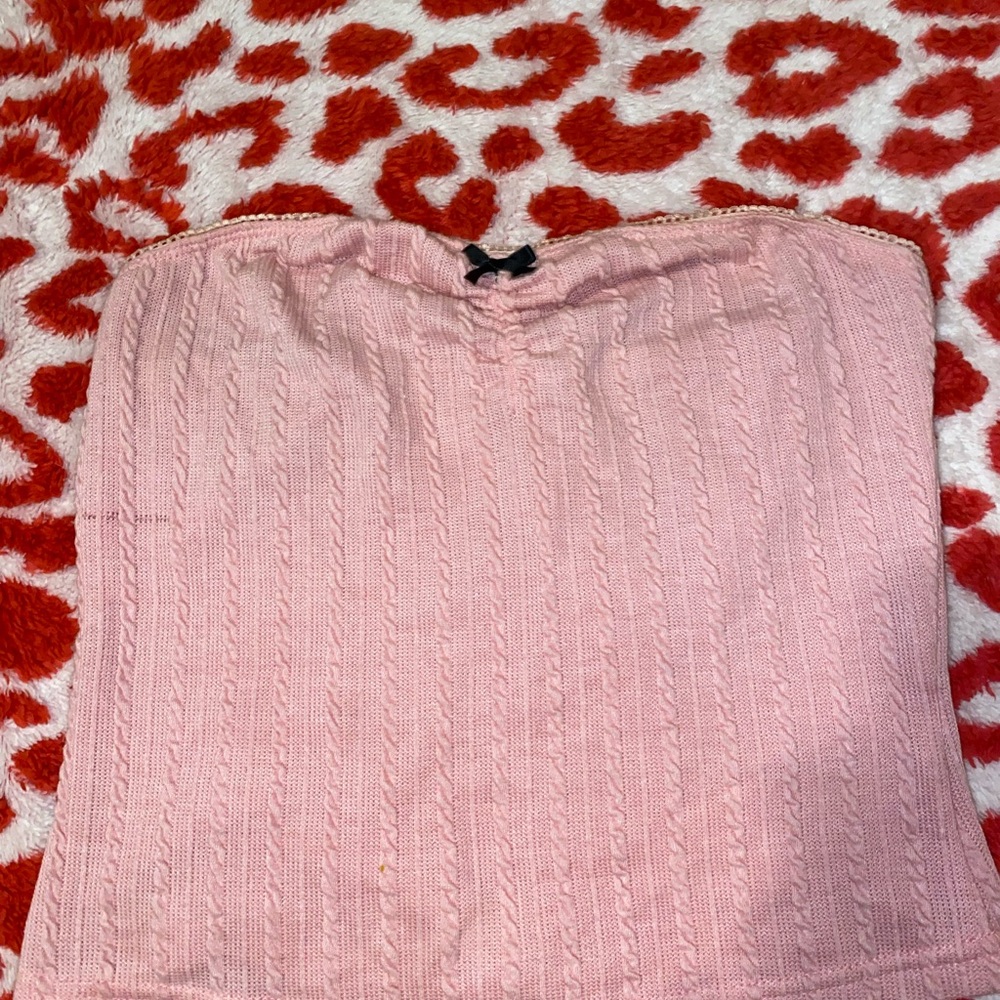 Pink Cable Knit Women's Tube Top Crop Top
